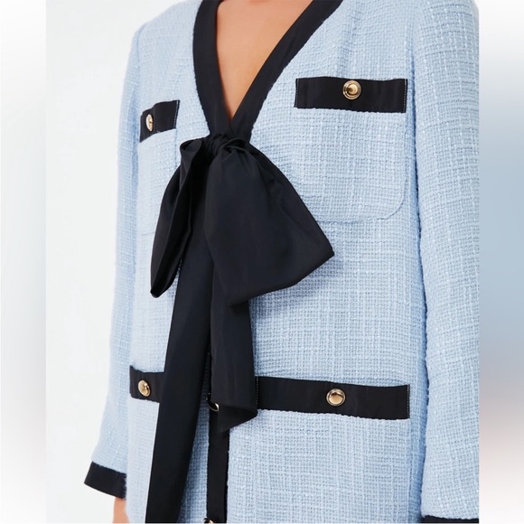 Tuckernuck Dresses & Skirts - Tuckernuck Light Blue Bouclé Dress with Black Trim and Bow